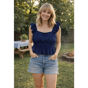 Women's Davi&Dan Navy Ruffle Strap Smocked Tank Top S